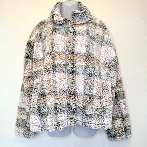 NEW Thread & Supply Desert Plaid oversized ultra soft sherpa teddy jacket - Picture 5 of 9